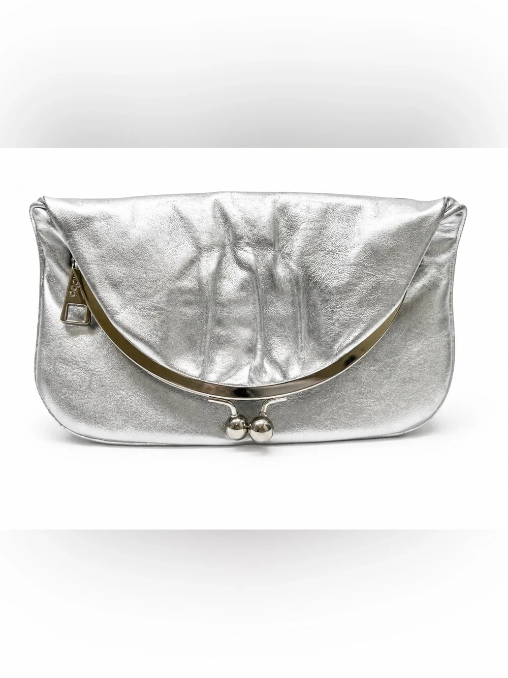 HOBO Lauren Metallic Silver Leather Kiss Lock Clutch Wallet